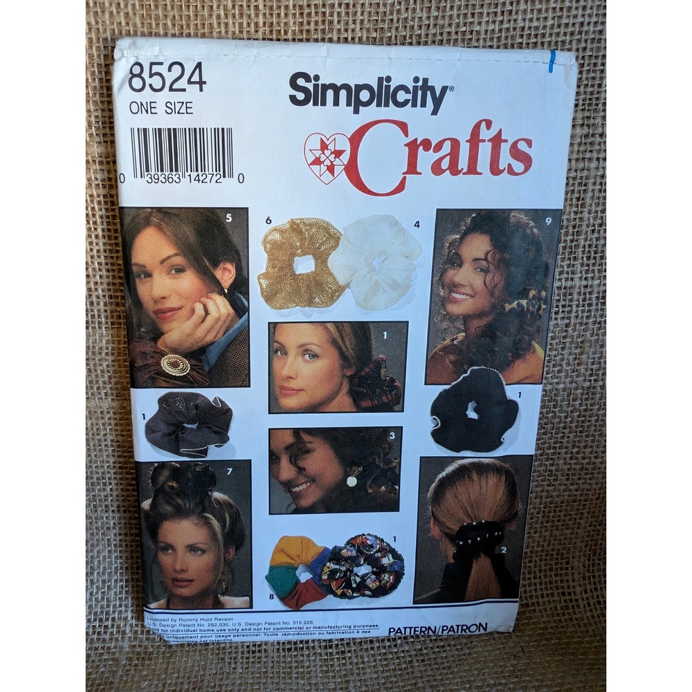 Simplicity 8524 Misses Hair Accessories Sewing Pattern 12 Styles Scrunchies 1993